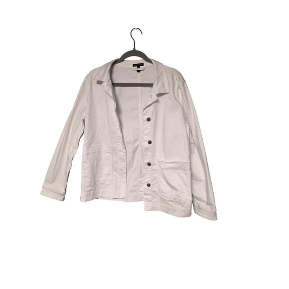 Eileen Fisher White Womens Jacket S Button up Jean Style Minimalist Fall Layer - Picture 1 of 9